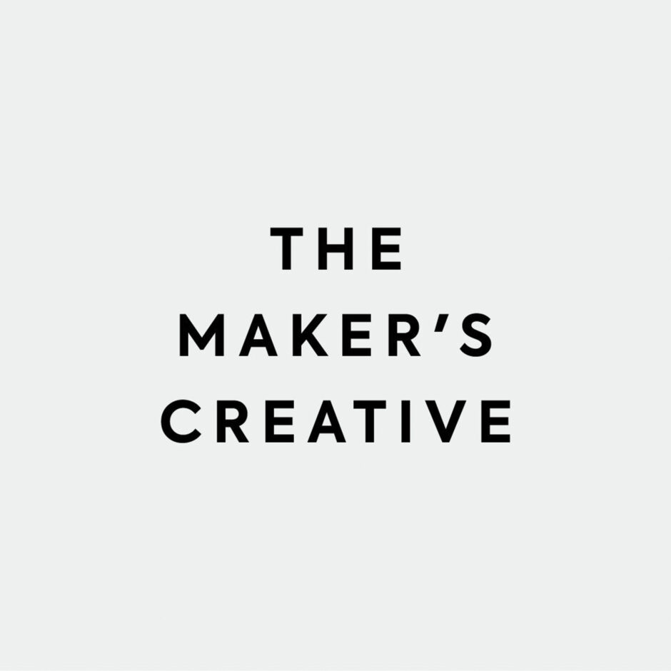 Text reads "The Maker's Creative" in bold black font centered on a light gray background, conveying a sleek and modern aesthetic.