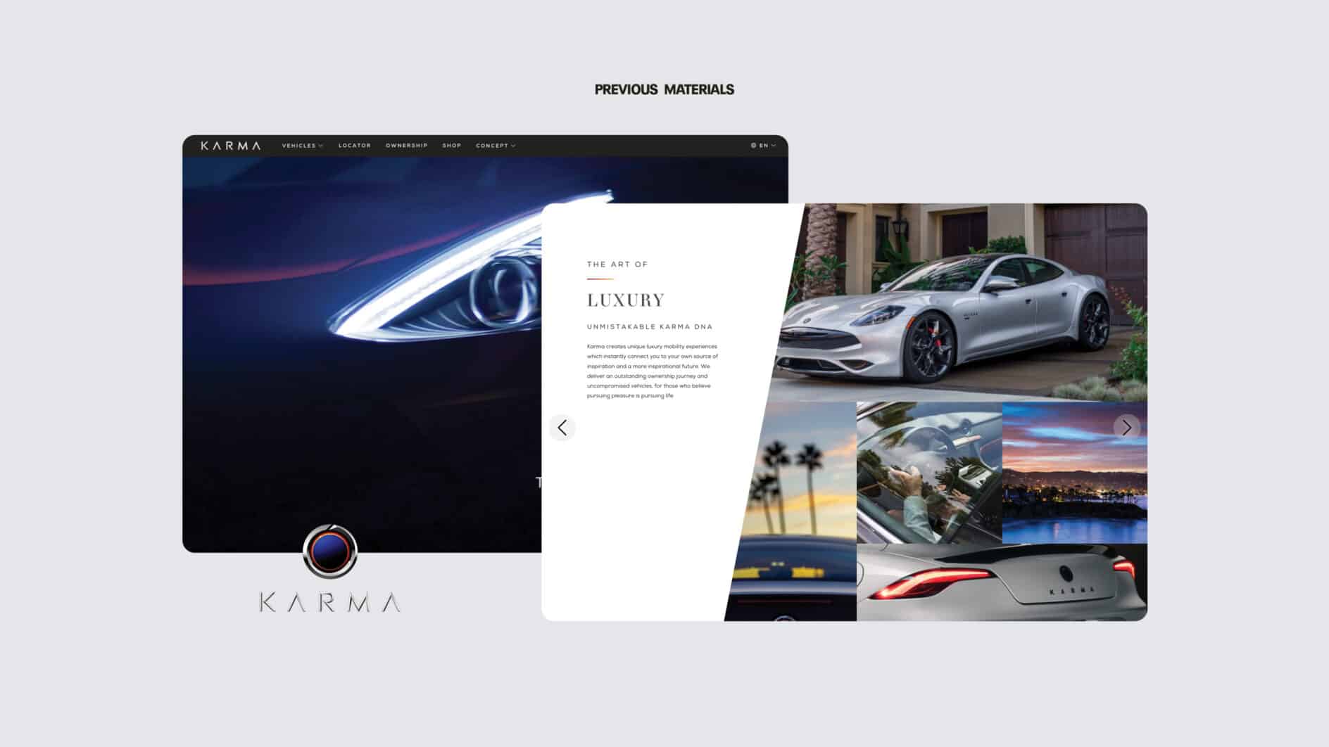 A digital collage featuring a luxury car brand. Includes a close-up of a car headlight, a sleek silver car, and scenic drive images. Elegant and modern tone.