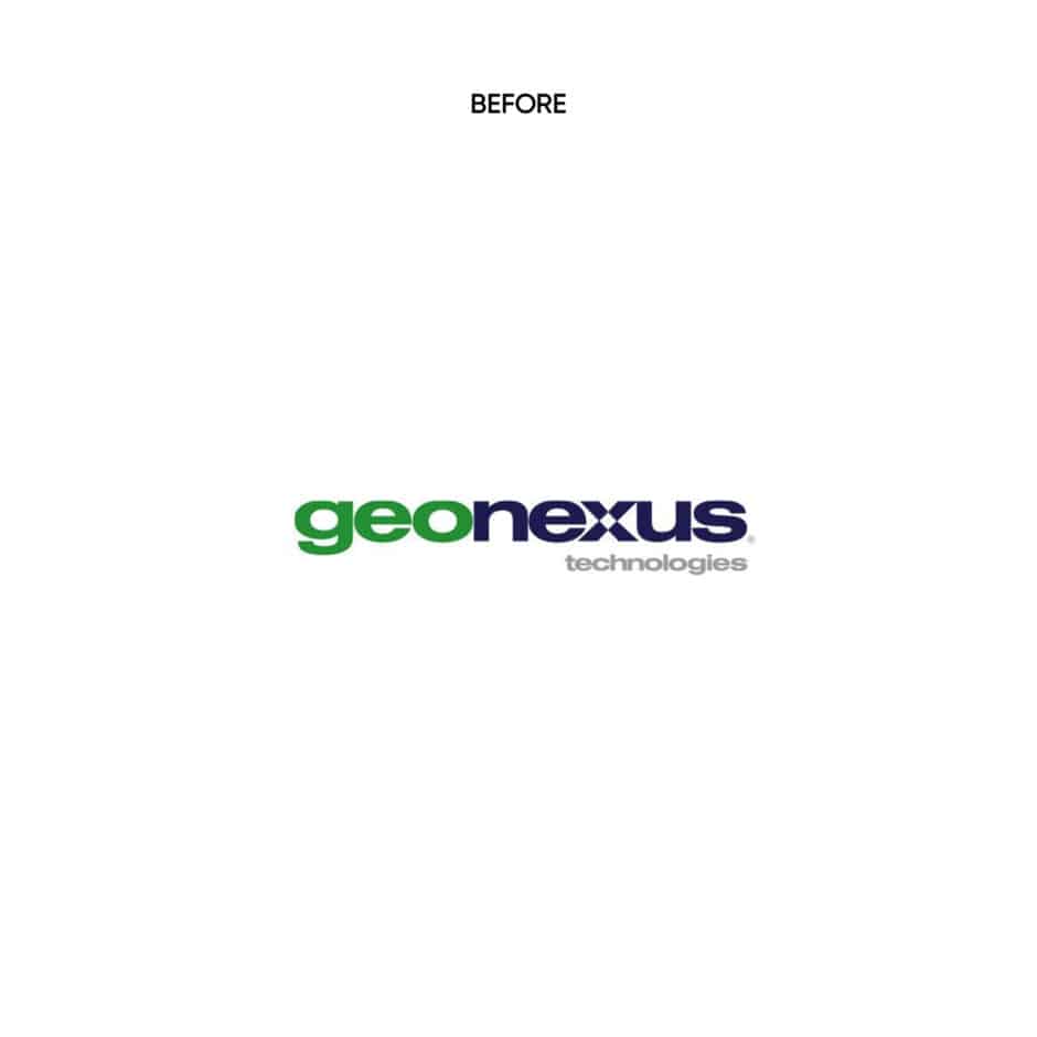 Logo with the text "geonexus technologies" in lowercase letters. "Geo" is green, "nexus" is dark blue, and "technologies" is light grey.