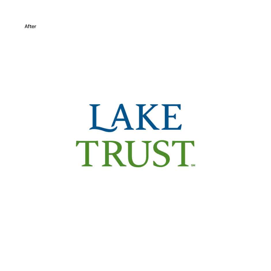 Text logo on a white background reading "LAKE TRUST" in all caps. "LAKE" is in blue, and "TRUST" is in green, conveying professionalism and trust.