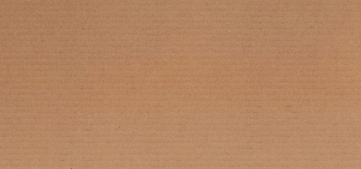 Close-up of a textured, light brown cardboard surface with fine horizontal lines. The pattern is subtle, conveying a simple and utilitarian feel.