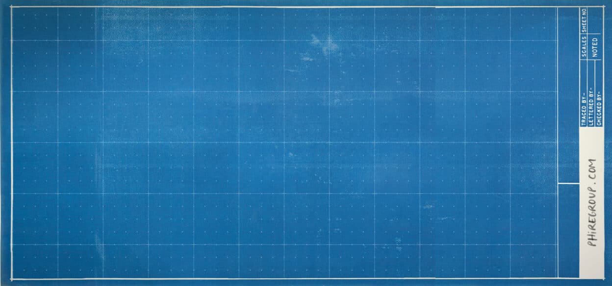 Blueprint with a grid pattern on a blue background, featuring a white border and a sidebar on the right for notes and design details. A professional, technical tone is conveyed.