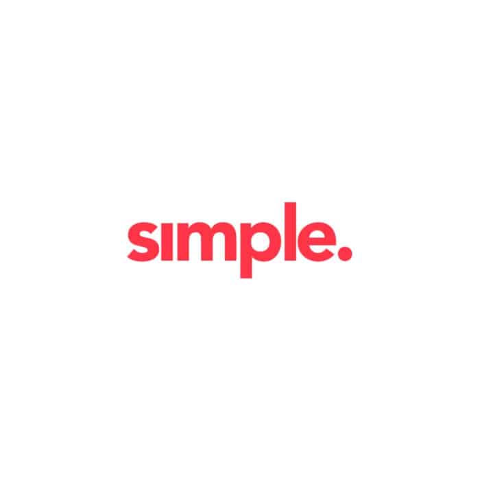 Red text on a white background spells "simple." in lowercase, conveying minimalism and clarity. The bold font adds a modern and direct feel.
