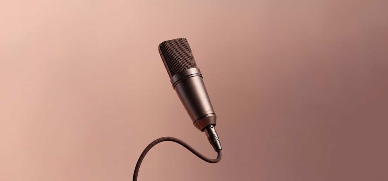 A microphone against a warm brown background