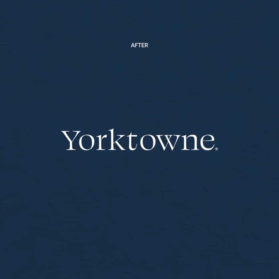 Dark blue background with subtle floral patterns. The word "Yorktowne," centered in white, appears below the small word "After." Elegant and sophisticated design.